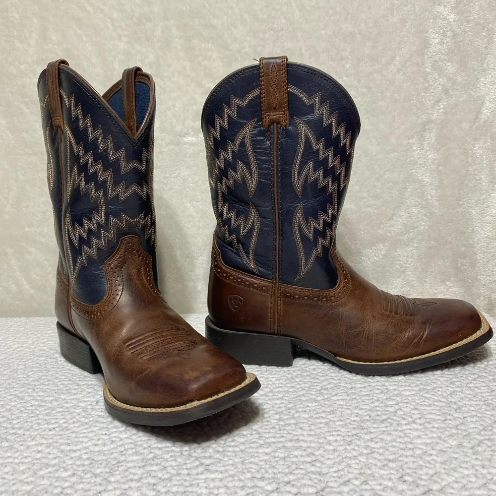 ARIAT Youth Boys Tycoon Western Cowboy Boots Brown/Black Leather Size 2.5